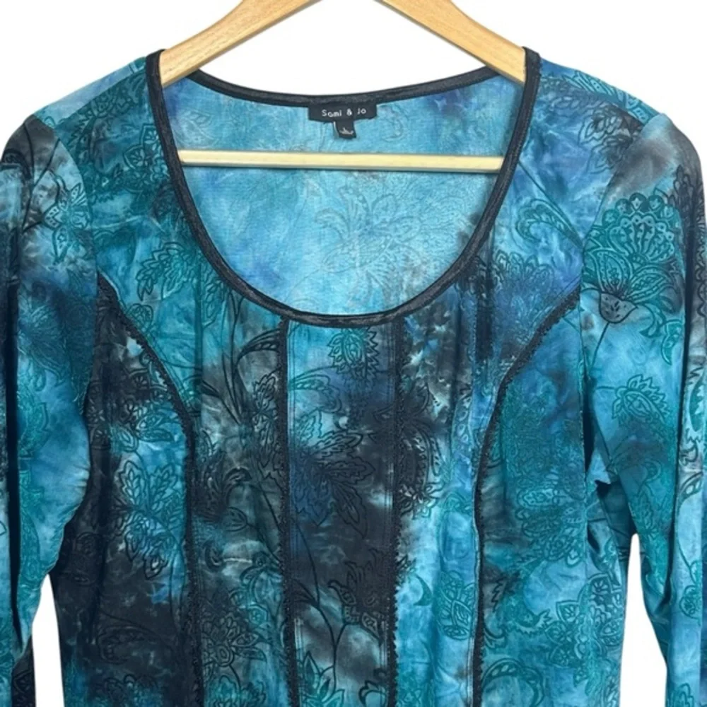 Vtg Y2K Women's Corset Top Sz L Velvet Witchy Fairy Gothic Blue Black Sam and Jo - Picture 3 of 16